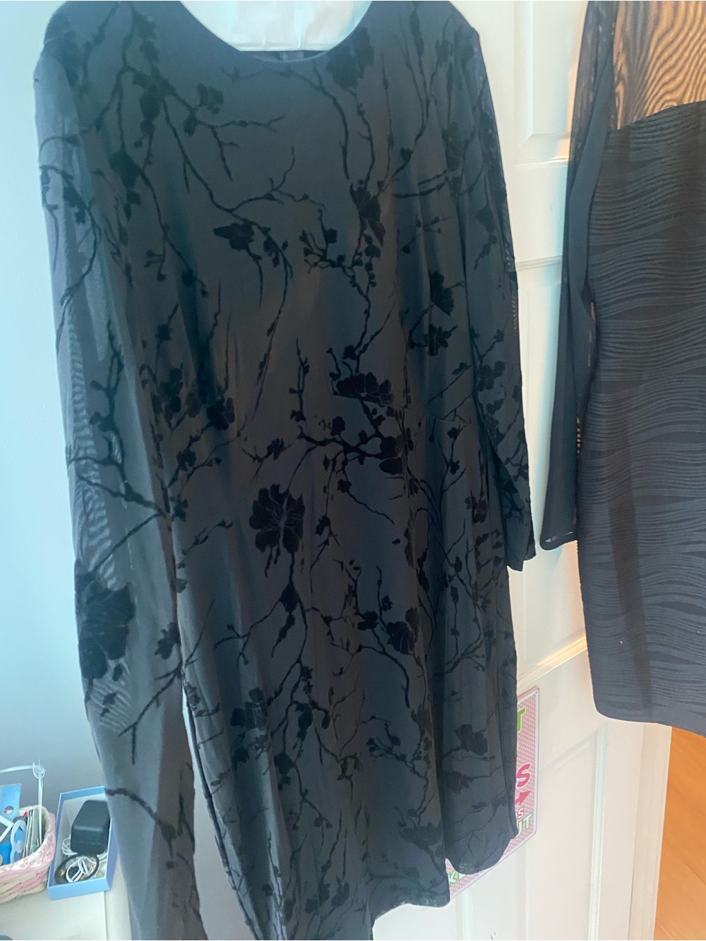 Ralph Lauren Black Floral Burnout Long-Sleeve Dress